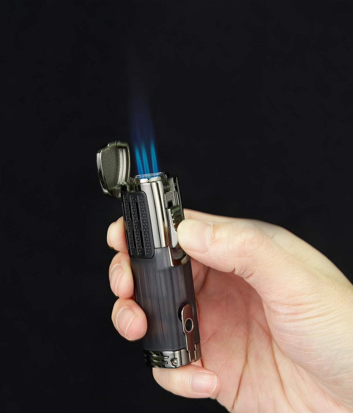 Cigar Lighter Triple Jet Flame Torch Lighter Refillable Butane Lighter with Cigar Punch, 2 Pack, Charcoal