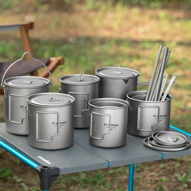 Outdoor Titanium Lightweight Portable Tea Coffee Cup Folding Handle Camping Water Mug for Hiking Travelling