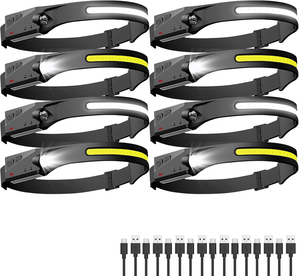 Headlamp Rechargeable 8 Pack, LED Headlight Flashlight Super Bright with 230° Wide Beam, 5 Modes Waterproof Head Lamp for Outdoor Hiking Running Camping