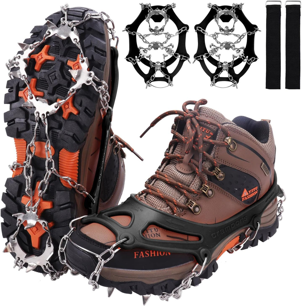 Crampons for Shoes, Traction Cleats Ice Snow Grips with 19 Stainless Steel Spikes, Shoe Talons anti - Slip Boots Spikes for Walking, Jogging, Climbing and Hiking