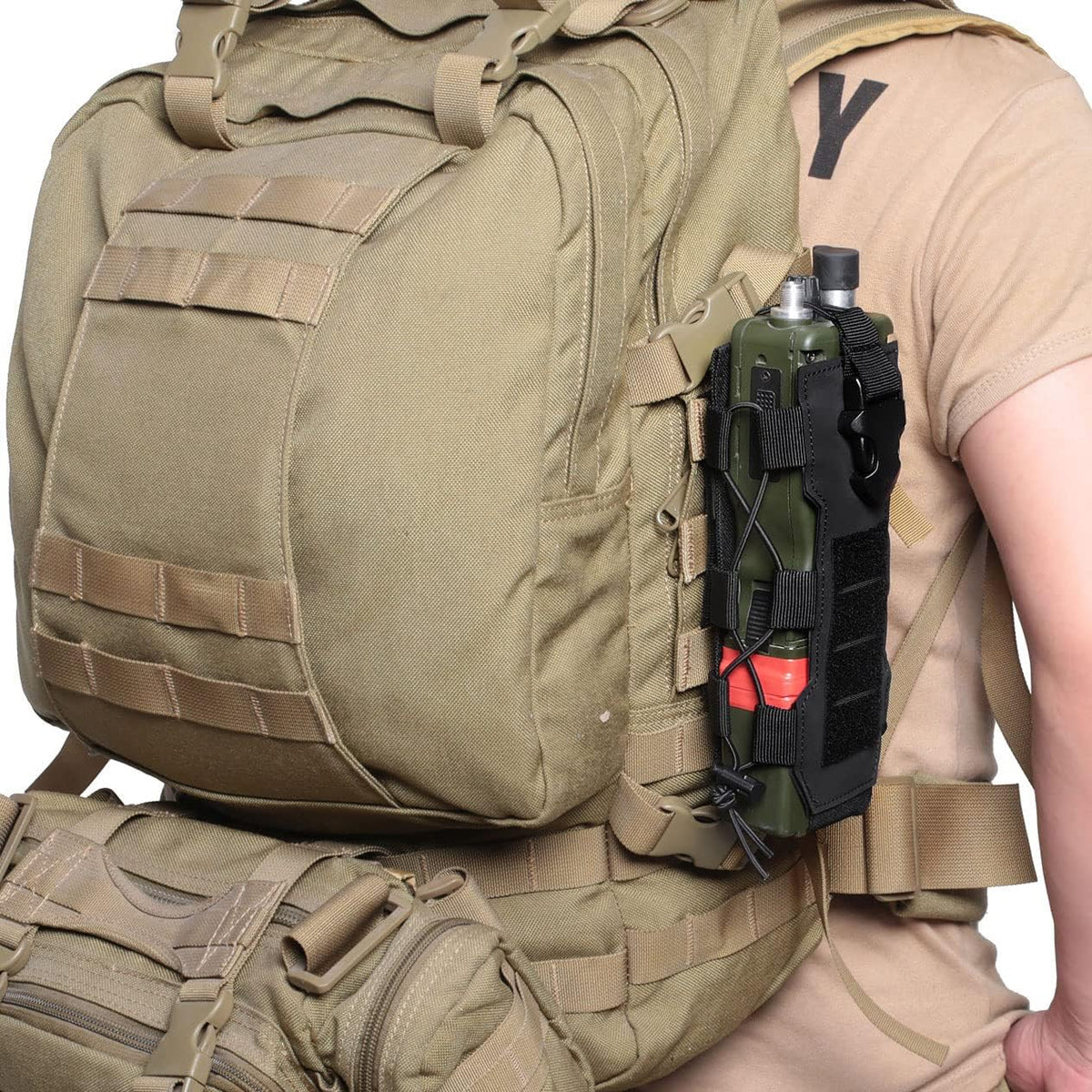 Tactical Molle Water Bottle Pouch & Adjustable Radio Holster Pouch Holder