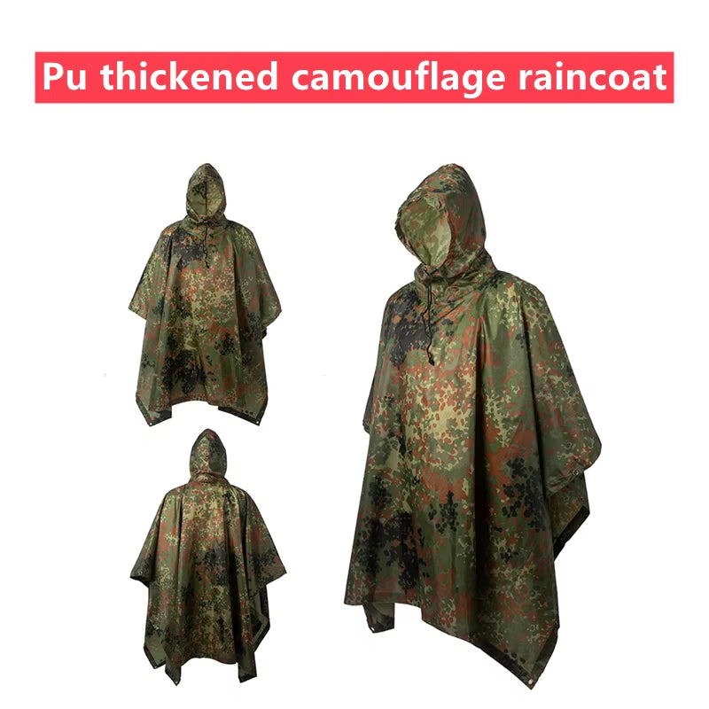 Camouflage Folding Raincoat for Hiking Portable Tactics Poncho Men Waterproof Tourism Packable Rain Jacket Cover Rainwear ﻿