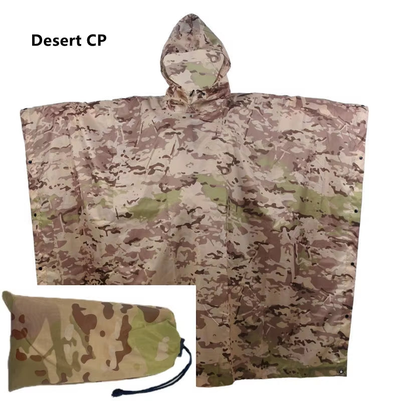 Camouflage Folding Raincoat for Hiking Portable Tactics Poncho Men Waterproof Tourism Packable Rain Jacket Cover Rainwear ﻿