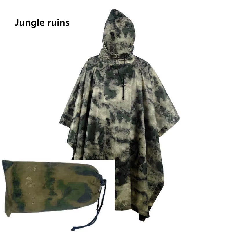 Camouflage Folding Raincoat for Hiking Portable Tactics Poncho Men Waterproof Tourism Packable Rain Jacket Cover Rainwear ﻿