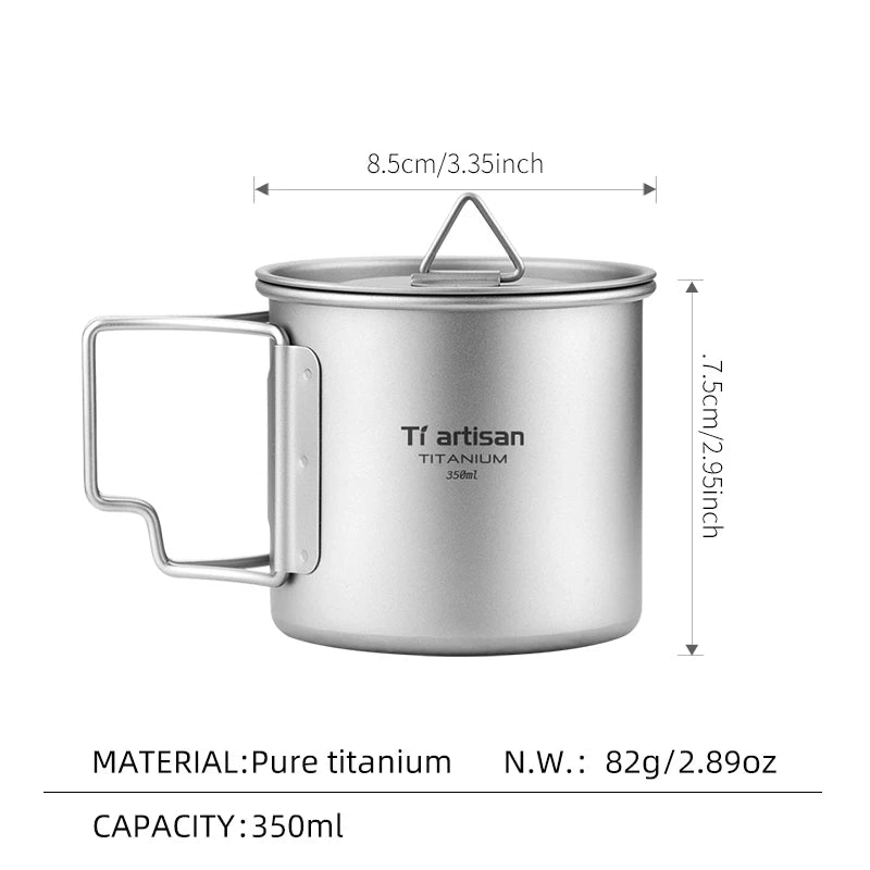 Outdoor Titanium Lightweight Portable Tea Coffee Cup Folding Handle Camping Water Mug for Hiking Travelling