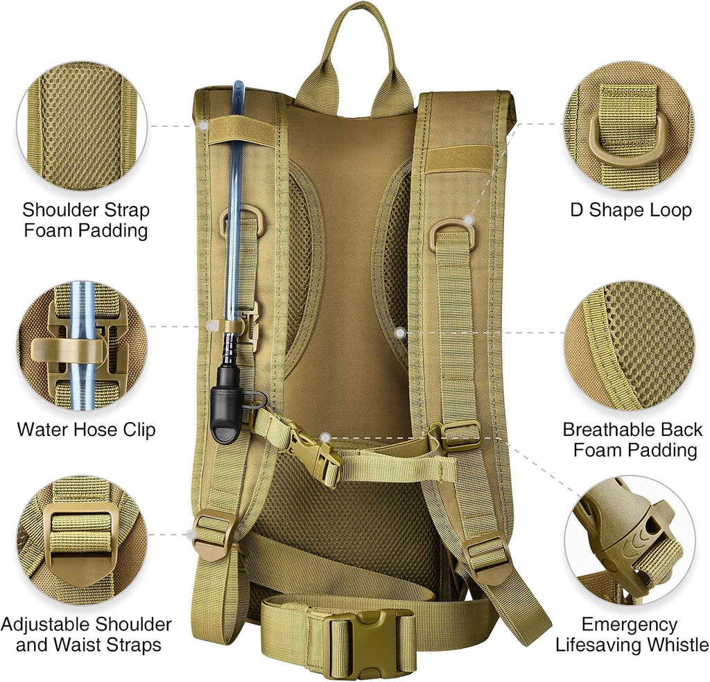 Hydration Backpack with 3L Water Bladder, Tactical Pack for Hiking