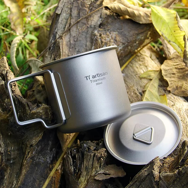Outdoor Titanium Lightweight Portable Tea Coffee Cup Folding Handle Camping Water Mug for Hiking Travelling