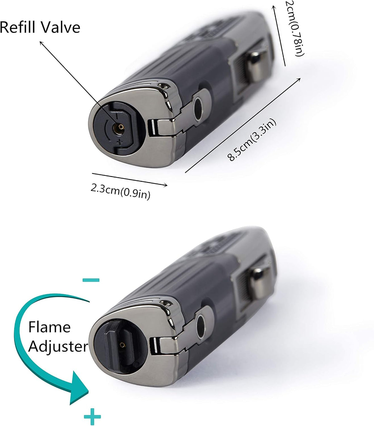 Cigar Lighter Triple Jet Flame Torch Lighter Refillable Butane Lighter with Cigar Punch, 2 Pack, Charcoal