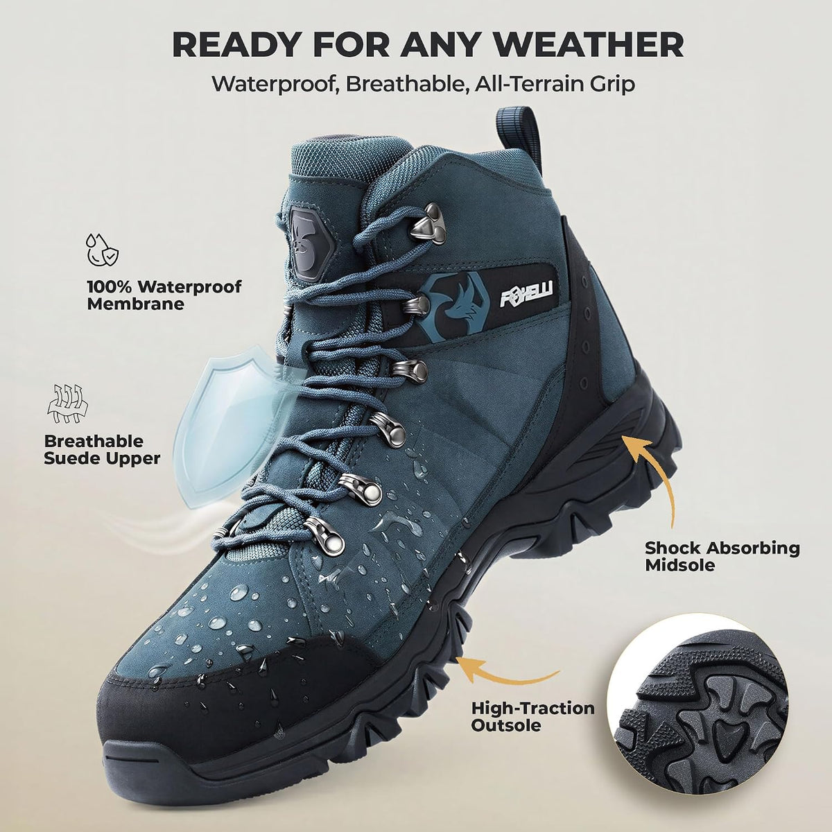 Men’S Hiking Boots – Waterproof Breathable & Lightweight Suede Leather Hiking Boots for Men