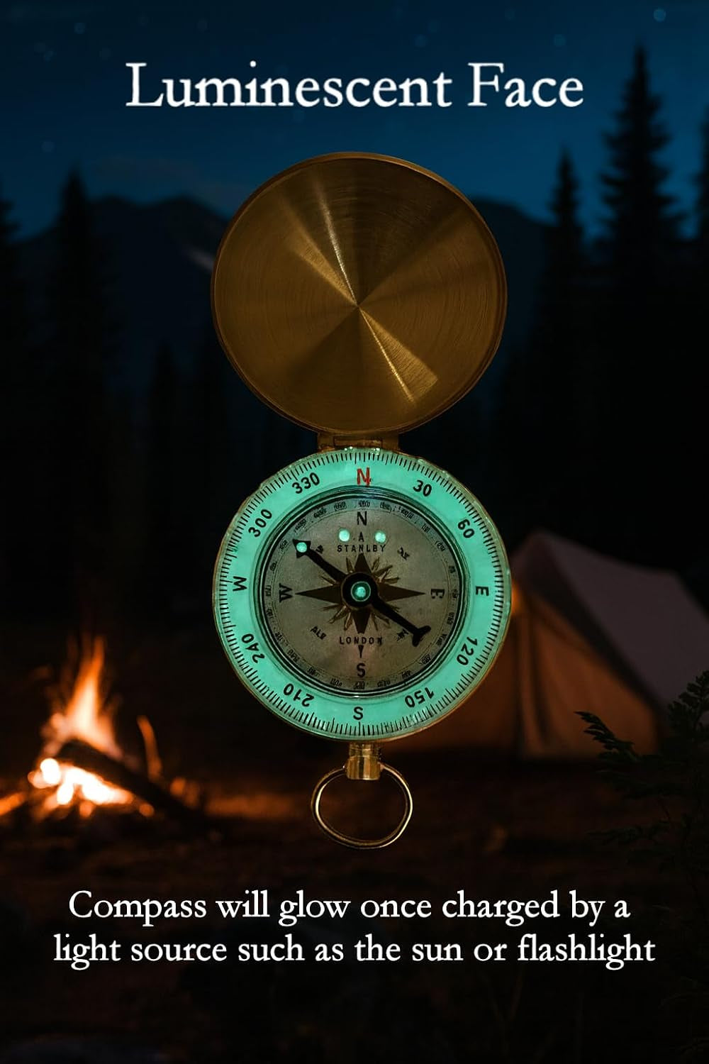 Glow in the Dark Brass Pocket Compass for Kids – Waterproof Navigation Tool for Camping, Hiking, Backpacking, Orienteering, Hunting, Survival Gear, Outdoor Safety & Adventure Gift