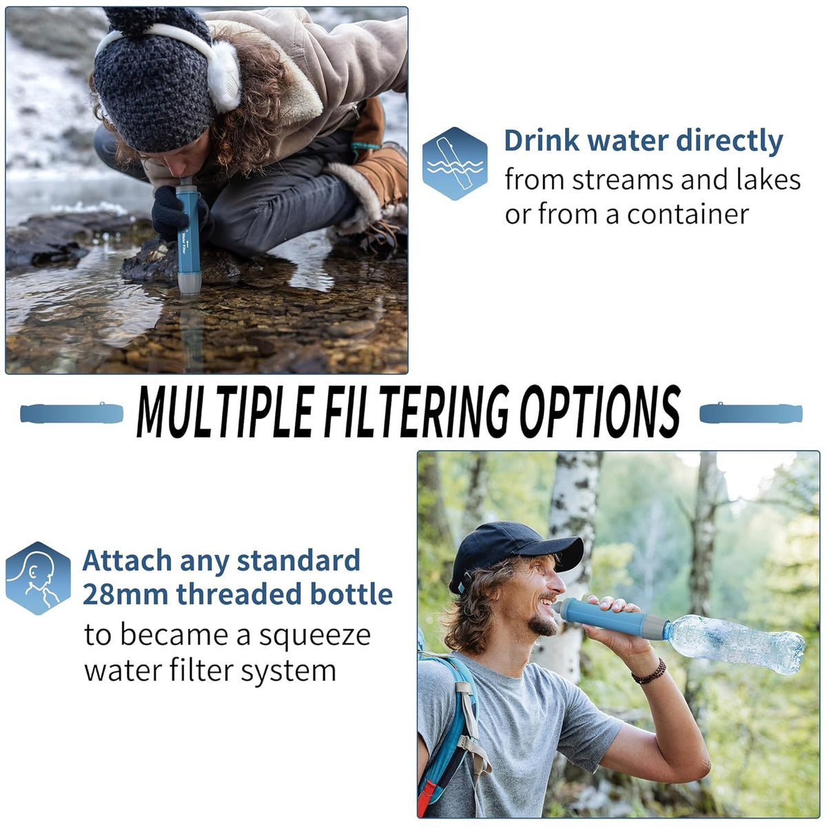 Emergency Water Filter Straw for Survival, Camping & Hiking, 4 Pack