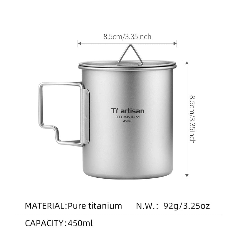 Outdoor Titanium Lightweight Portable Tea Coffee Cup Folding Handle Camping Water Mug for Hiking Travelling