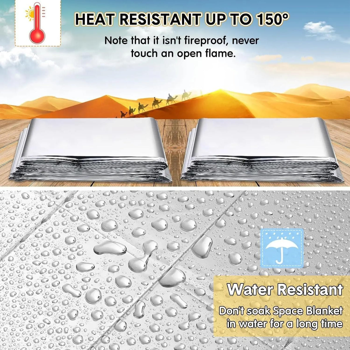 Emergency Survival Blanket, Mylar Thermal Blanket, Gigantic Space Blanket 82" X 63" (1)