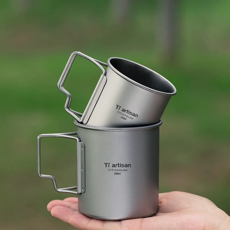 Outdoor Titanium Lightweight Portable Tea Coffee Cup Folding Handle Camping Water Mug for Hiking Travelling