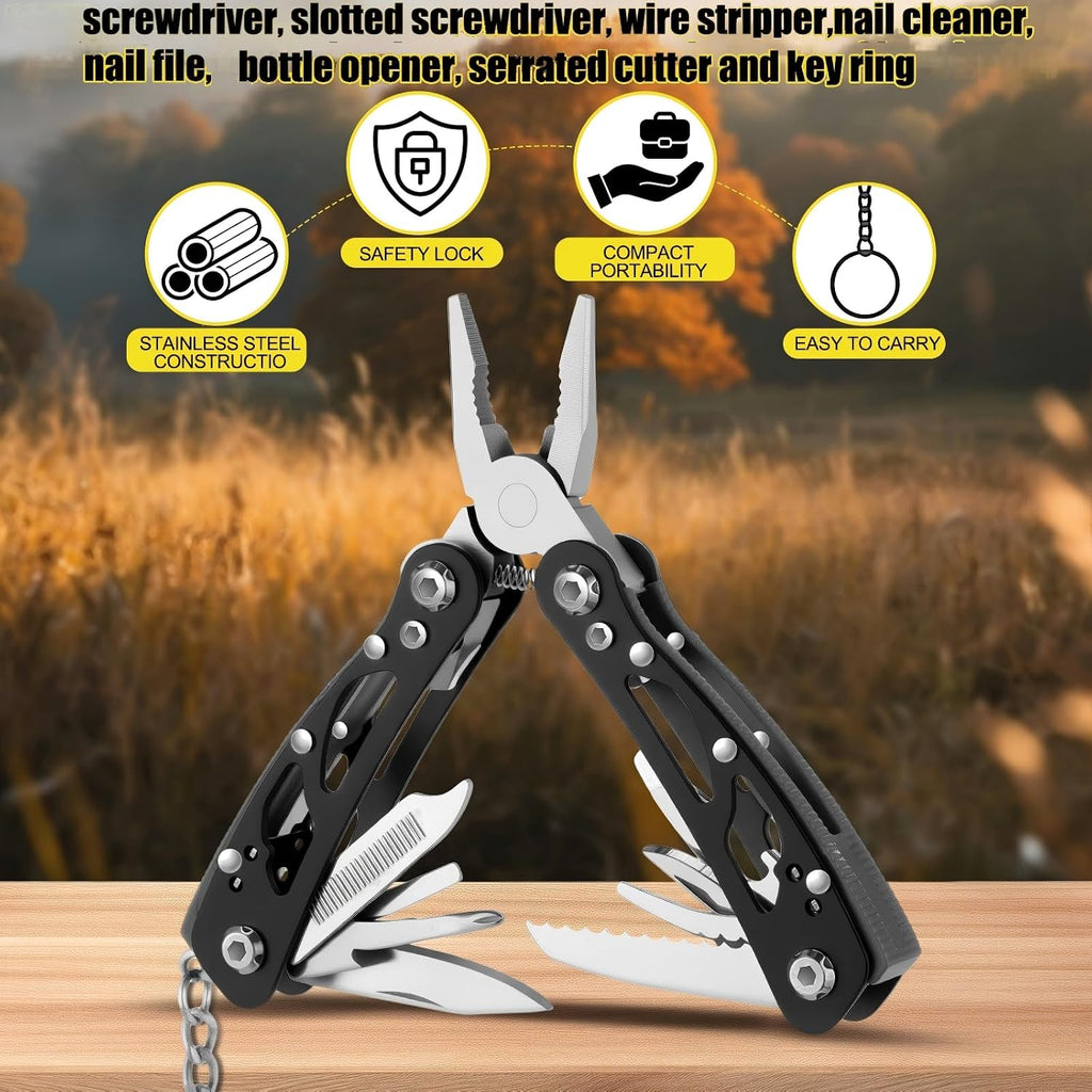 5 Sets Small Multitool Pliers Gift for Men, Stainless Steel Multi Tool with Oxford Cloth Cover, Pliers Foldable Bottle Opener Screwdriver Apply to Camping Dad Gifts (Black)