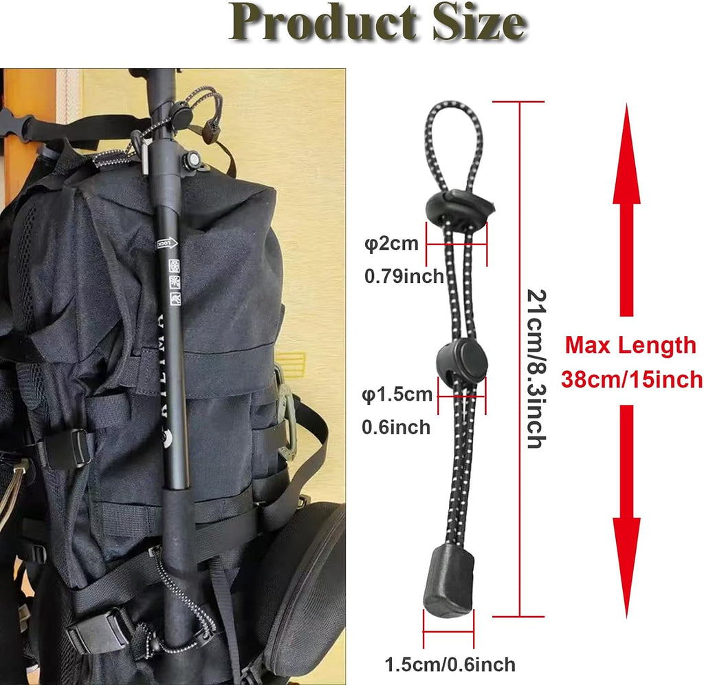 10-Pack Adjustable Reflective Elastic Rope Lanyard for Backpack Hiking Stick Holders with Walking Pole Fixing Buckle
