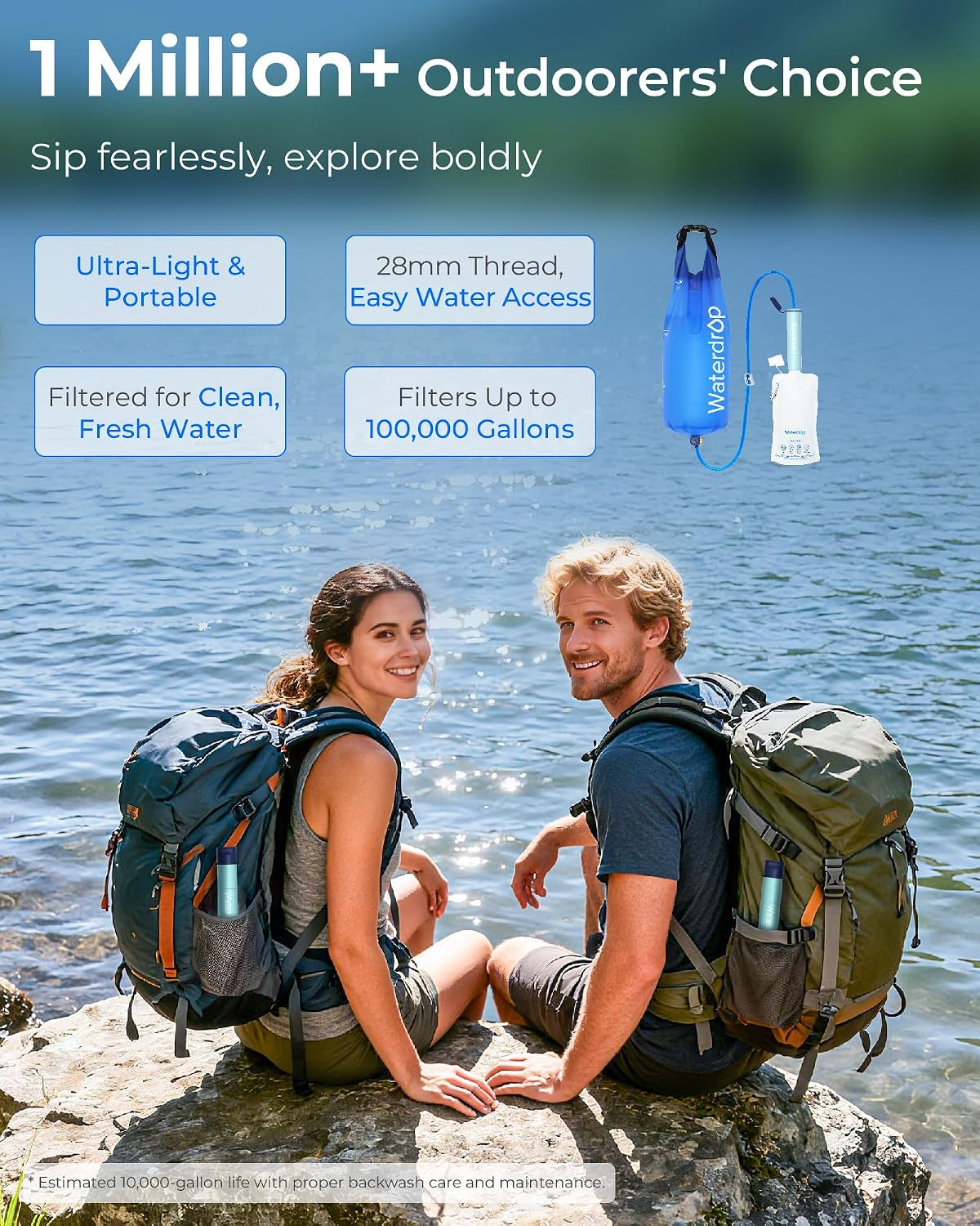 Gravity Water Filter Straw, Camping Water Filter, 0.1 Micron