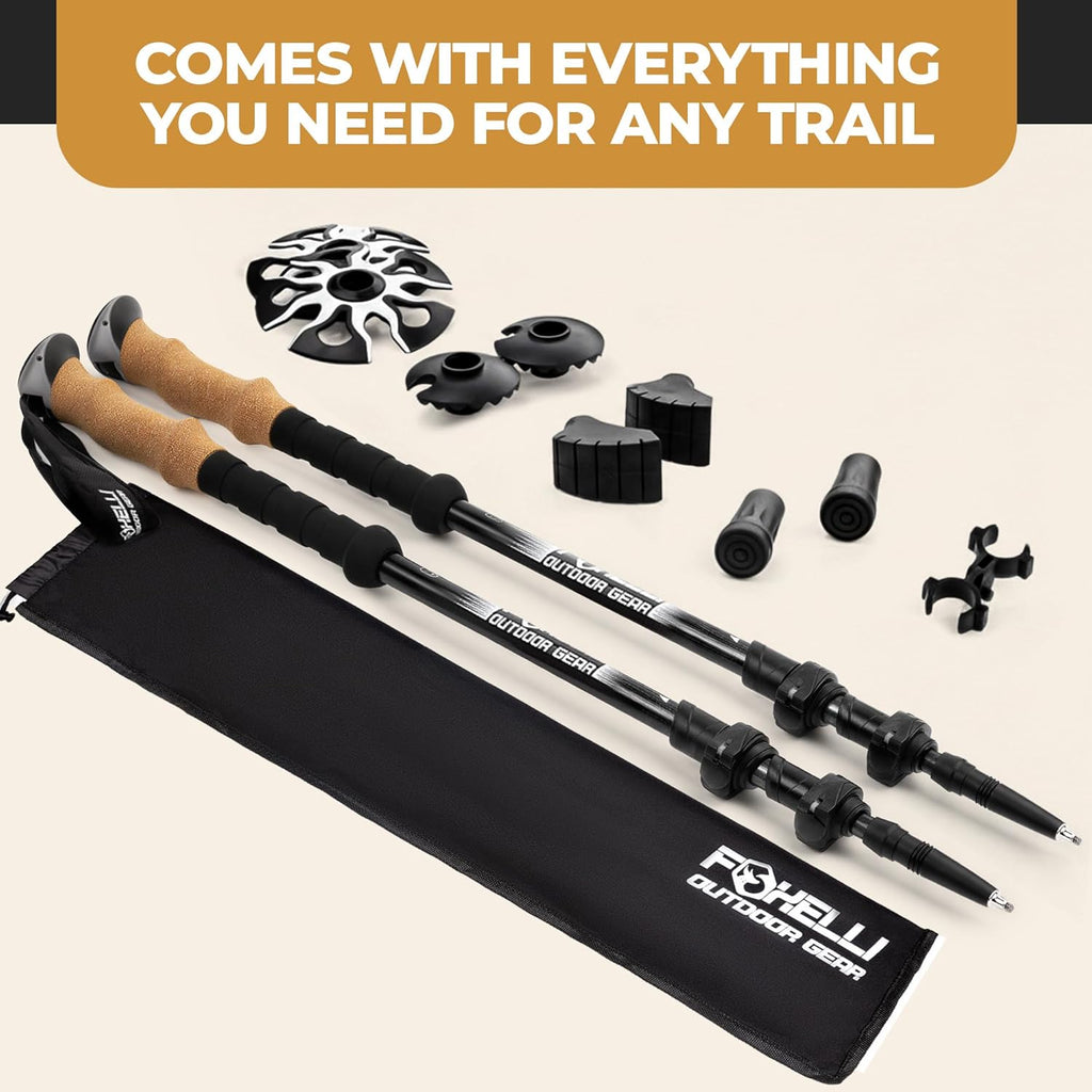 Carbon Fiber Trekking Poles – Lightweight Collapsible Hiking Poles with Cork Grips, Quick Flip Locks & All-Terrain Accessories – Adjustable Height Hiking Sticks for Men & Women