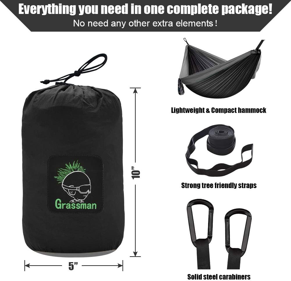 Camping Hammock Double & Single Portable Hammock with Tree Straps, Lightweight Nylon Parachute Hammocks Camping Accessories Gear for Indoor Outdoor Backpacking, Travel, Hiking, Beach