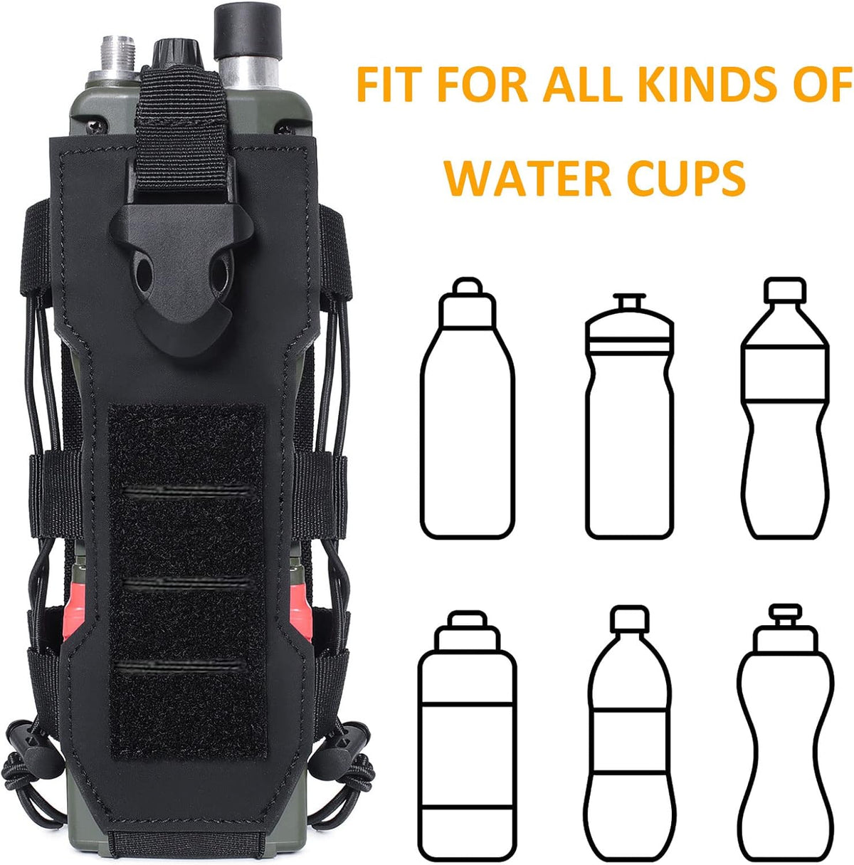 Tactical Molle Water Bottle Pouch & Adjustable Radio Holster Pouch Holder