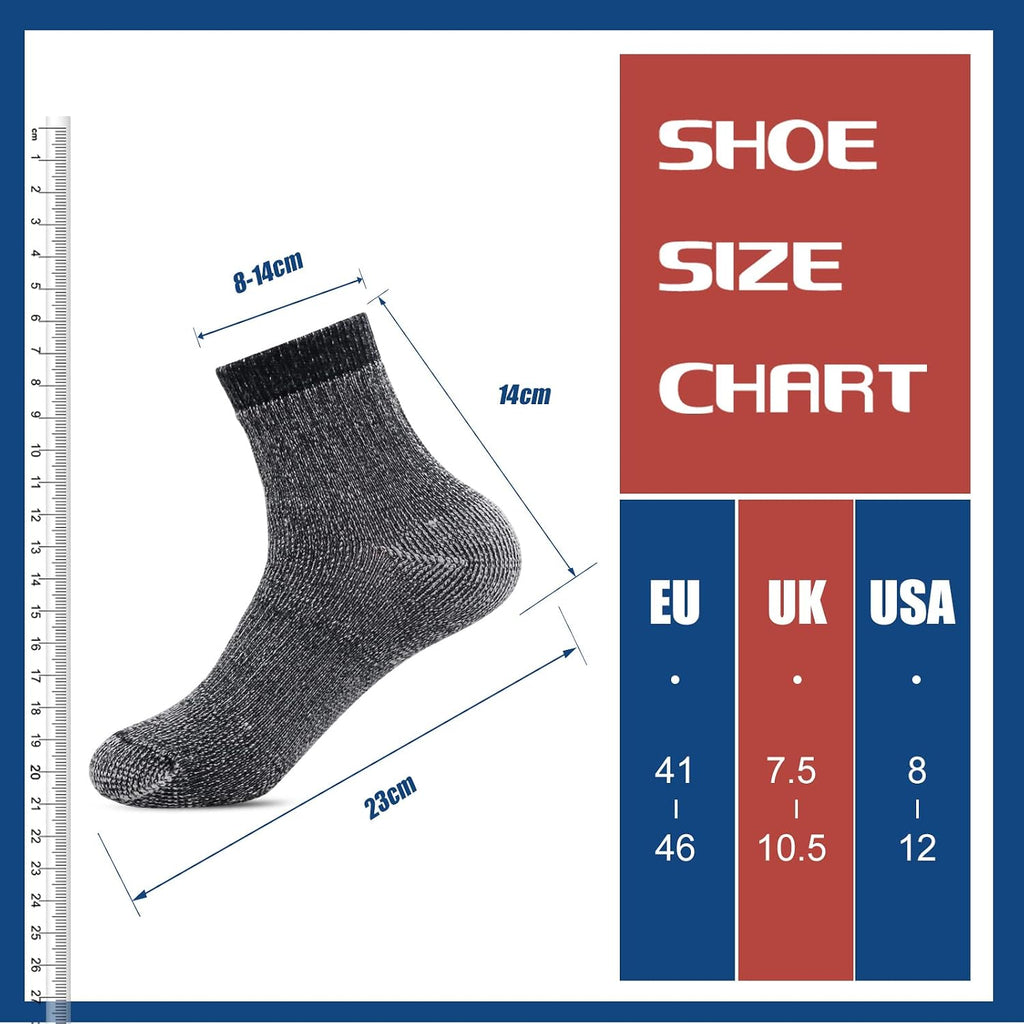 4Pairs Men'S Merino Thermal Warm Crew Wool Hiking Winter Ankle Socks