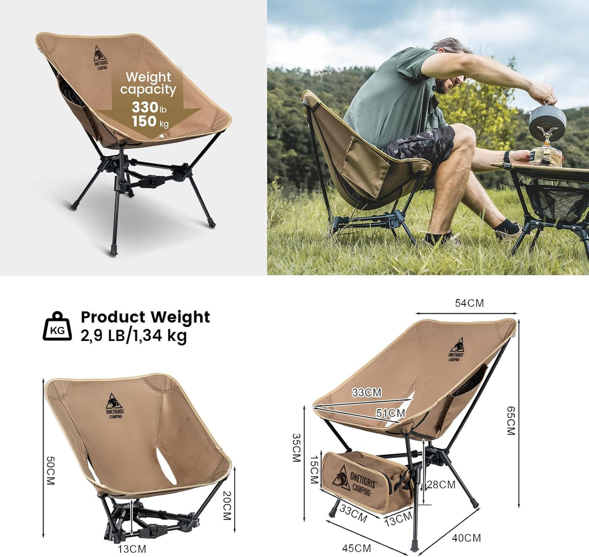 Tigerblade Camping Chair, Lightweight Folding Backpacking Hiking Chair, Compact Portable 330 Lbs Capacity