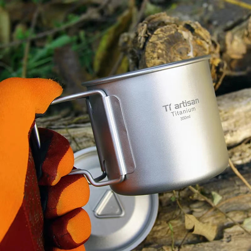 Outdoor Titanium Lightweight Portable Tea Coffee Cup Folding Handle Camping Water Mug for Hiking Travelling