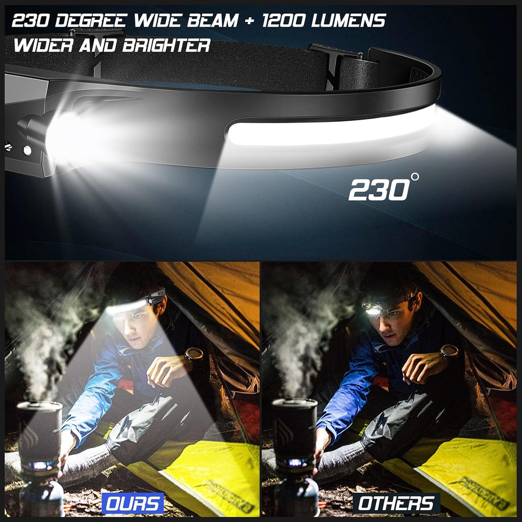 Headlamp Rechargeable 8 Pack, LED Headlight Flashlight Super Bright with 230° Wide Beam, 5 Modes Waterproof Head Lamp for Outdoor Hiking Running Camping