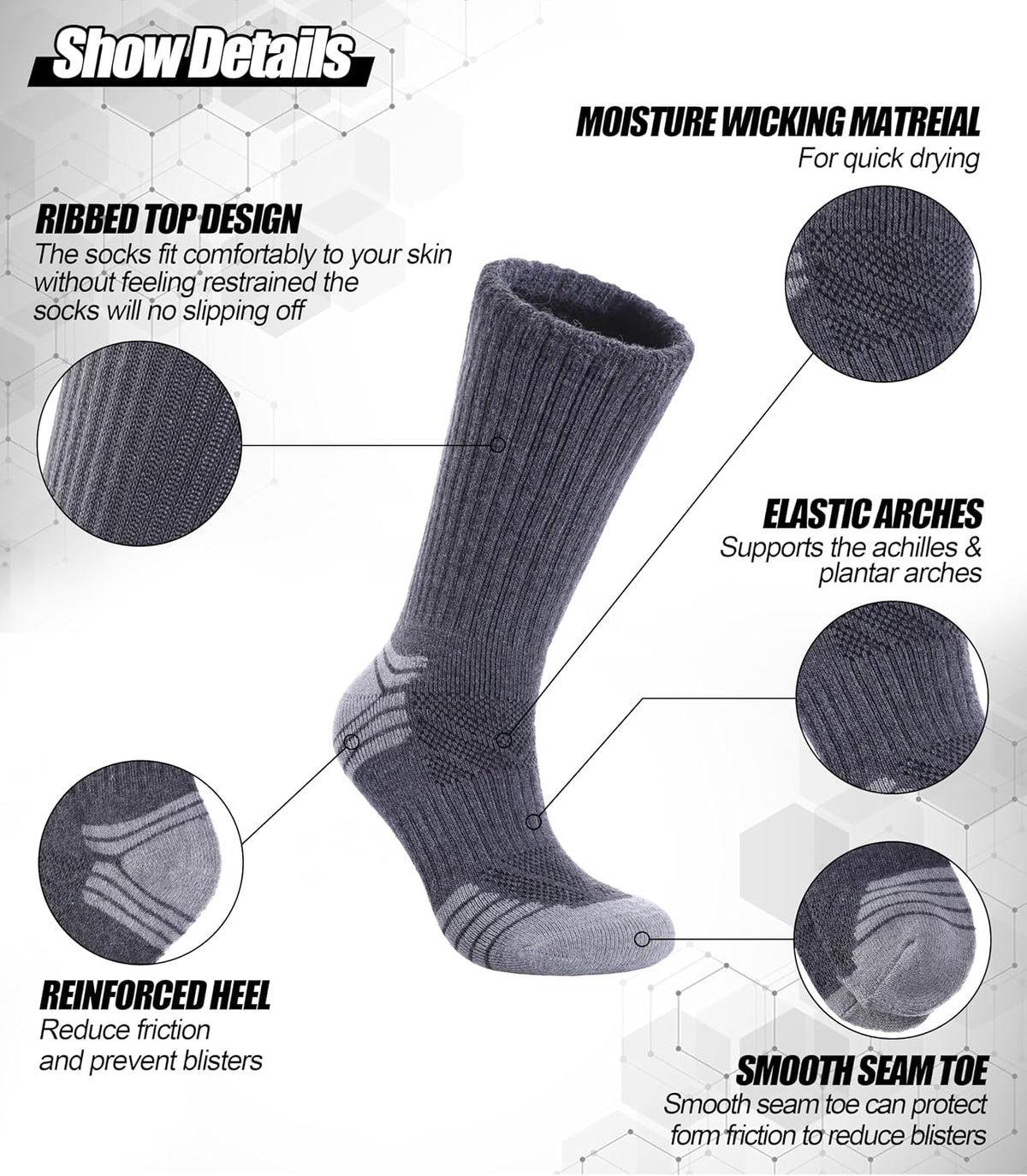 Women's Merino Wool Thermal Crew Socks for Hiking and Running