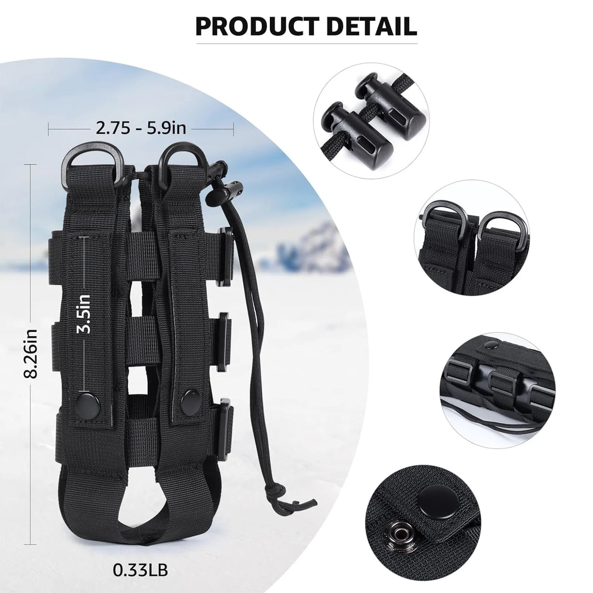 Molle Water Bottle Holder Pouch for Backpack Water Bottle Holder Molle Pouch Adjustable Belt Molle Pouches Water Bottle Carrier