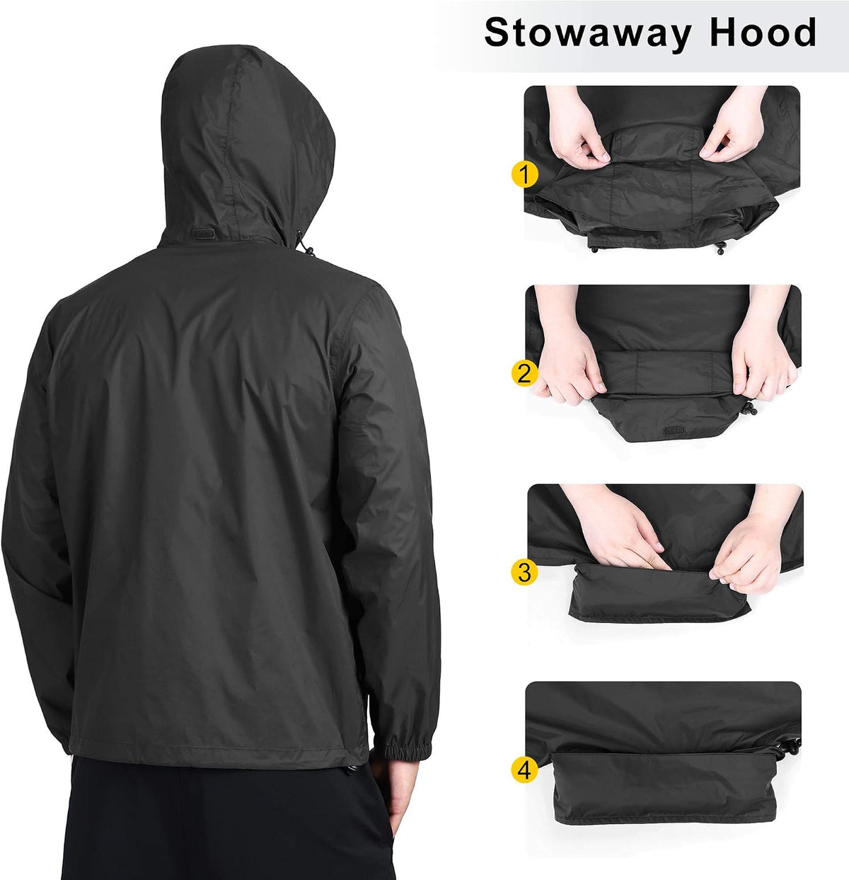 Men'S Rain Jacket Waterproof Lightweight Packable Raincoat