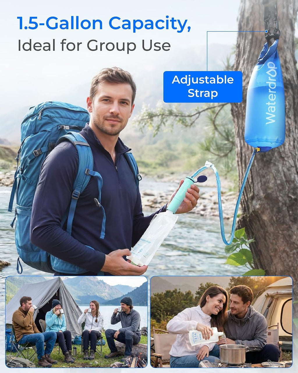 Gravity Water Filter Straw, Camping Water Filter, 0.1 Micron