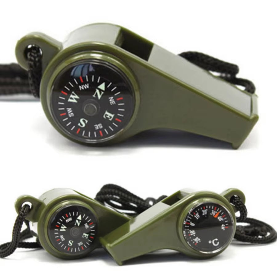 High Decibel Emergency Rescue Whistle with Compass Thermometer and Keychain Camping Hiking and Outdoor Activities