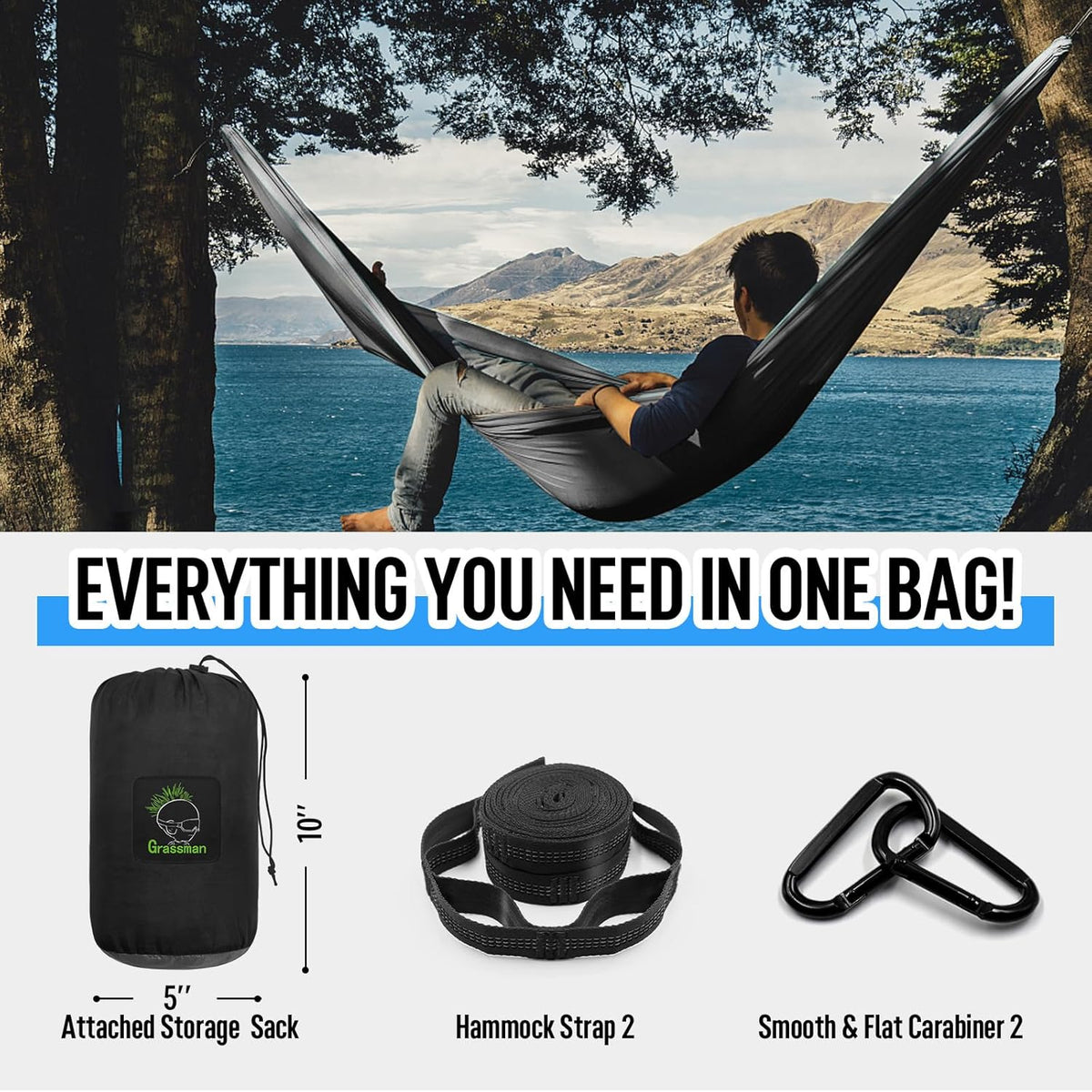 Camping Hammock Double & Single Portable Hammock with Tree Straps, Lightweight Nylon Parachute Hammocks Camping Accessories Gear for Indoor Outdoor Backpacking, Travel, Hiking, Beach