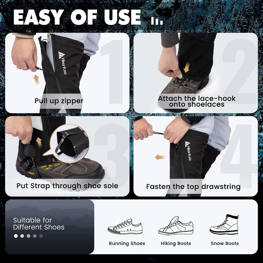 Hiking Gaiters with Upgraded Zipper, Gators for Hiking Boots