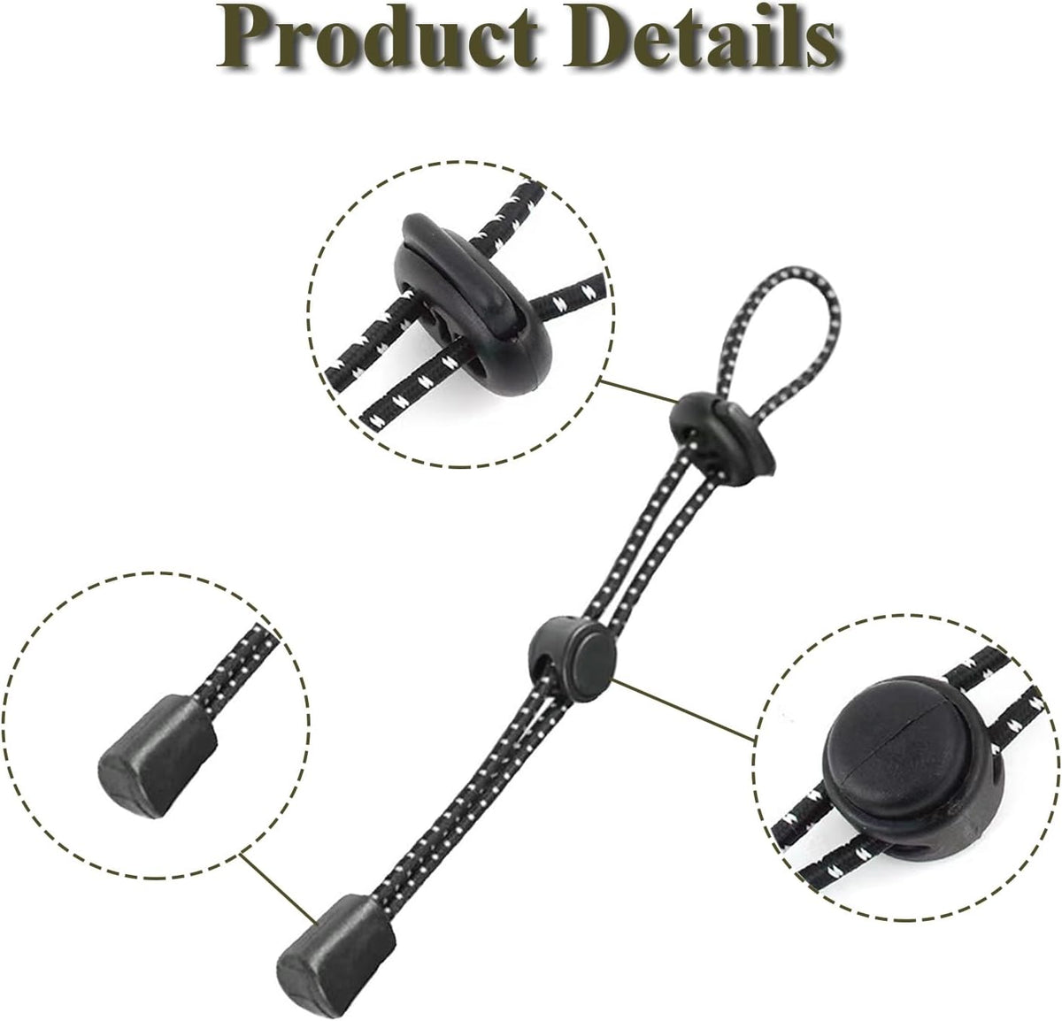 10-Pack Adjustable Reflective Elastic Rope Lanyard for Backpack Hiking Stick Holders with Walking Pole Fixing Buckle
