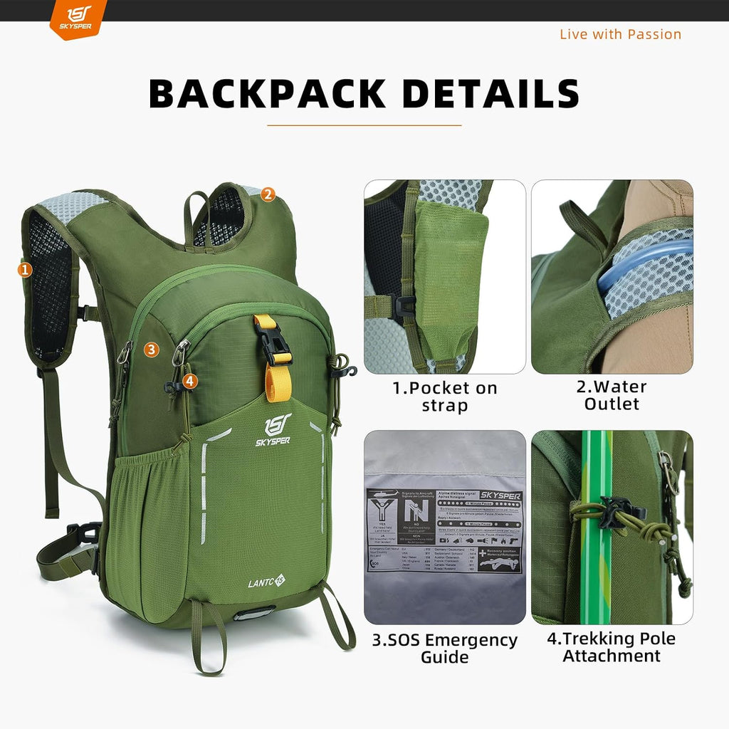 Small Hiking Backpack - 15L Travel Daypack Lightweight Bag Water Resistant Hiking Backpacks for Women Men