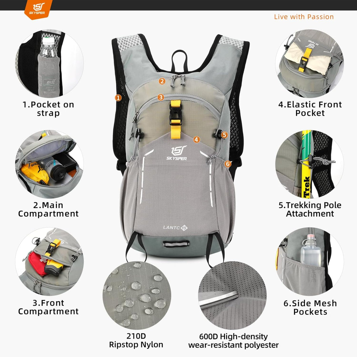 Small Hiking Backpack - 15L Travel Daypack Lightweight Bag Water Resistant Hiking Backpacks for Women Men