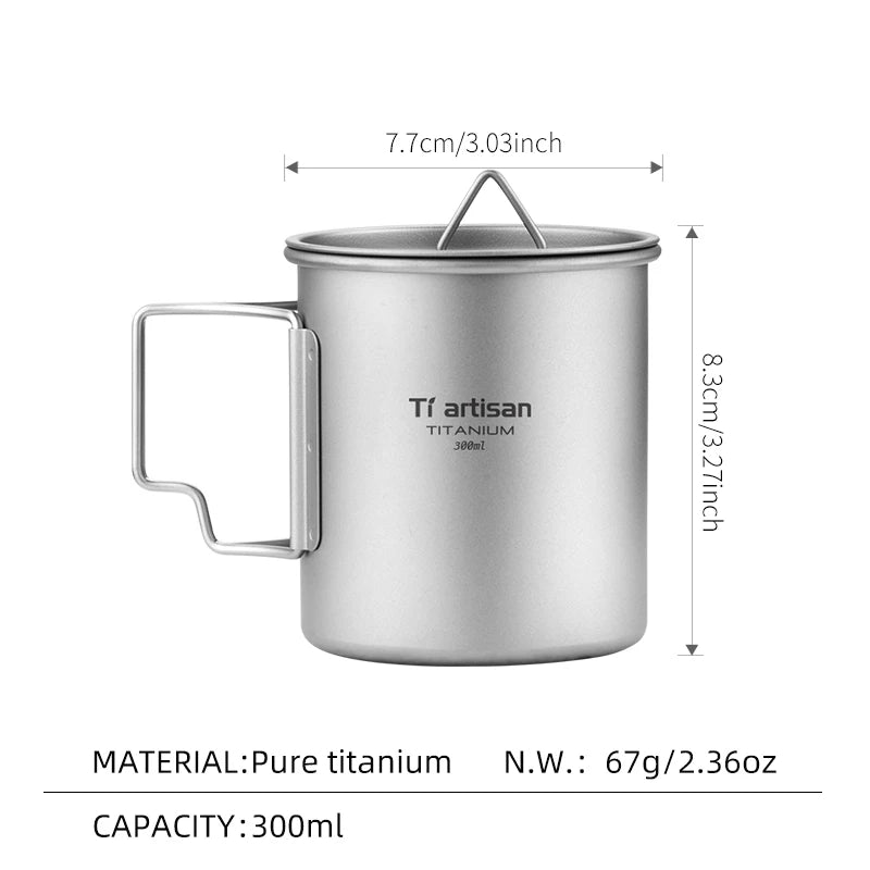 Outdoor Titanium Lightweight Portable Tea Coffee Cup Folding Handle Camping Water Mug for Hiking Travelling