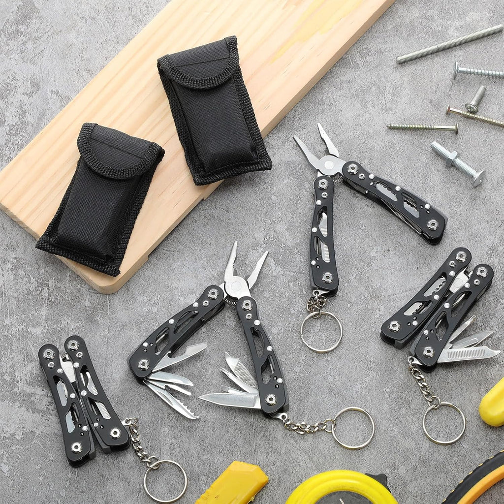 5 Sets Small Multitool Pliers Gift for Men, Stainless Steel Multi Tool with Oxford Cloth Cover, Pliers Foldable Bottle Opener Screwdriver Apply to Camping Dad Gifts (Black)