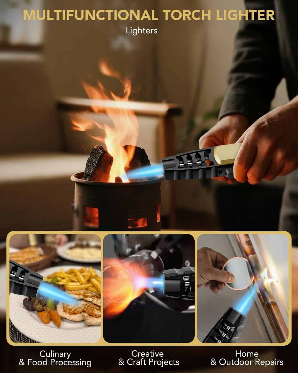 Butane Torch Lighter, Adjustable Jet Flame Lighter, Refillable Torch