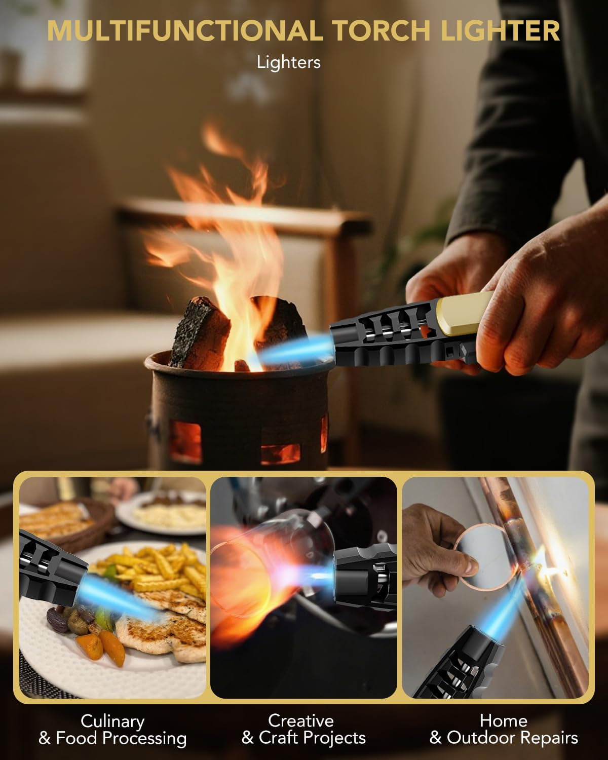 Butane Torch Lighter, Adjustable Jet Flame Lighter, Refillable Torch