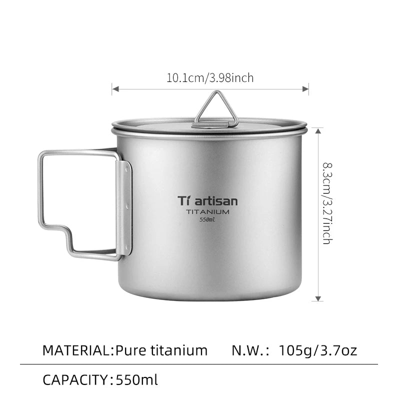 Outdoor Titanium Lightweight Portable Tea Coffee Cup Folding Handle Camping Water Mug for Hiking Travelling