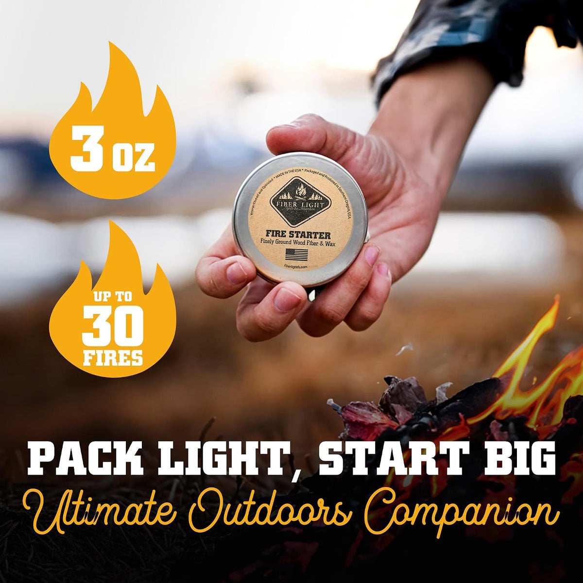 Fire Starter Kit - Natural Wood Fiber Tinder, Water-Resistant Fire Starters for Campfires, Survival Fire Starter, Fire Starters for Grill, Fire Starters for Survival - 3 Pack