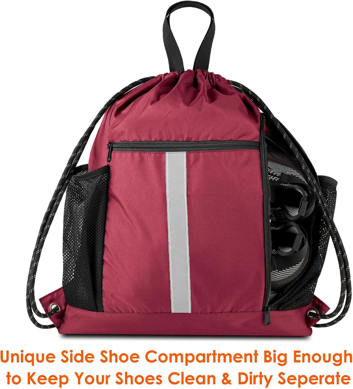 Gym Sack Drawstring Bag Sports String Backpack with Shoe Compartment and Two Water Bottle Holder for Unisex Men Women Heavy Duty Cinch Sackpack