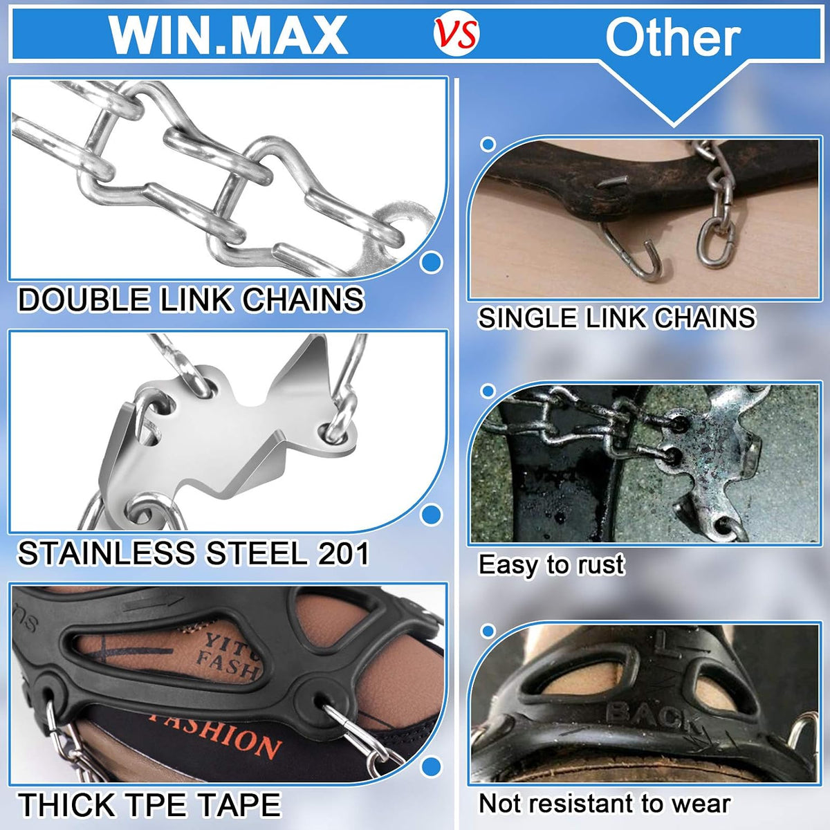 Crampons for Shoes, Traction Cleats Ice Snow Grips with 19 Stainless Steel Spikes, Shoe Talons anti - Slip Boots Spikes for Walking, Jogging, Climbing and Hiking
