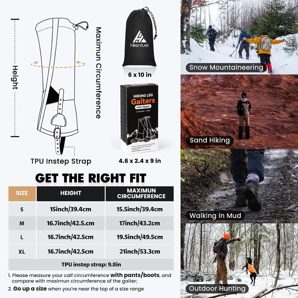 Hiking Gaiters with Upgraded Zipper, Gators for Hiking Boots