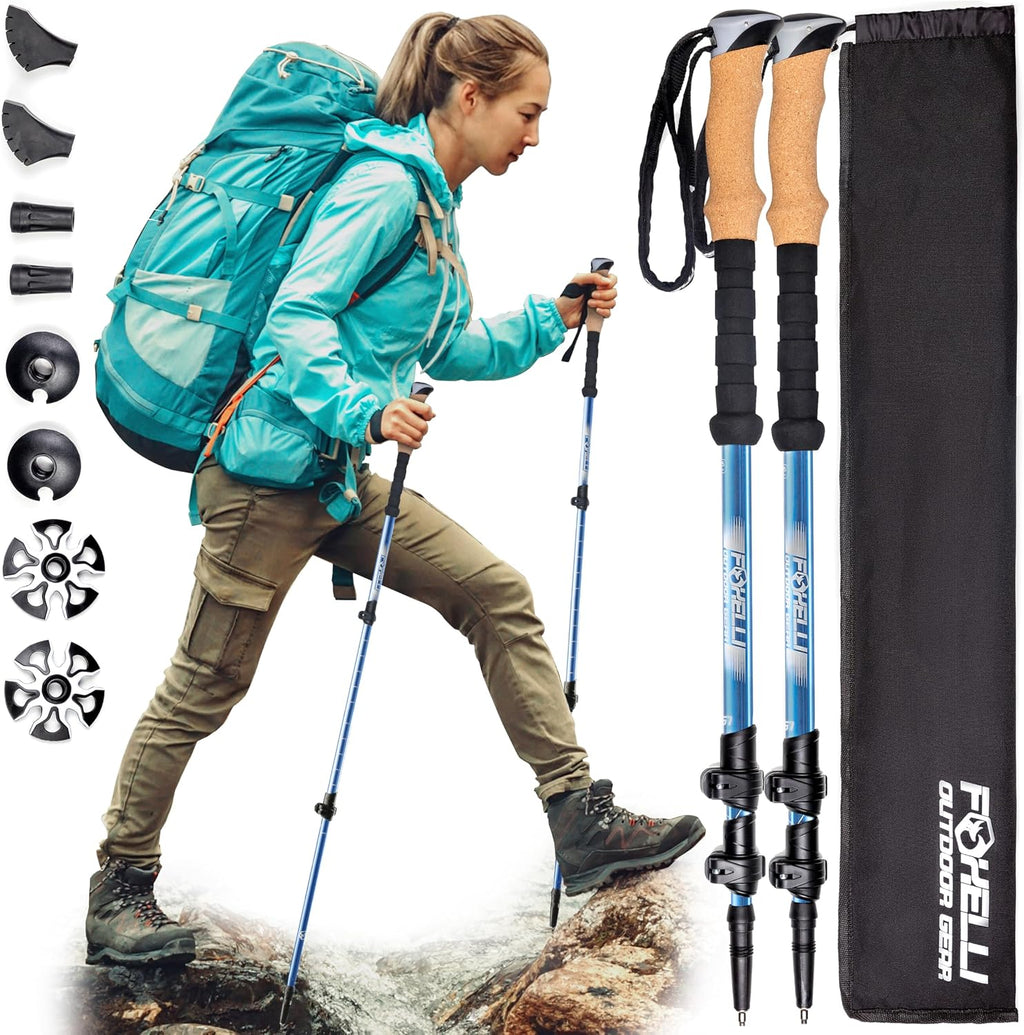 Carbon Fiber Trekking Poles – Lightweight Collapsible Hiking Poles with Cork Grips, Quick Flip Locks & All-Terrain Accessories – Adjustable Height Hiking Sticks for Men & Women