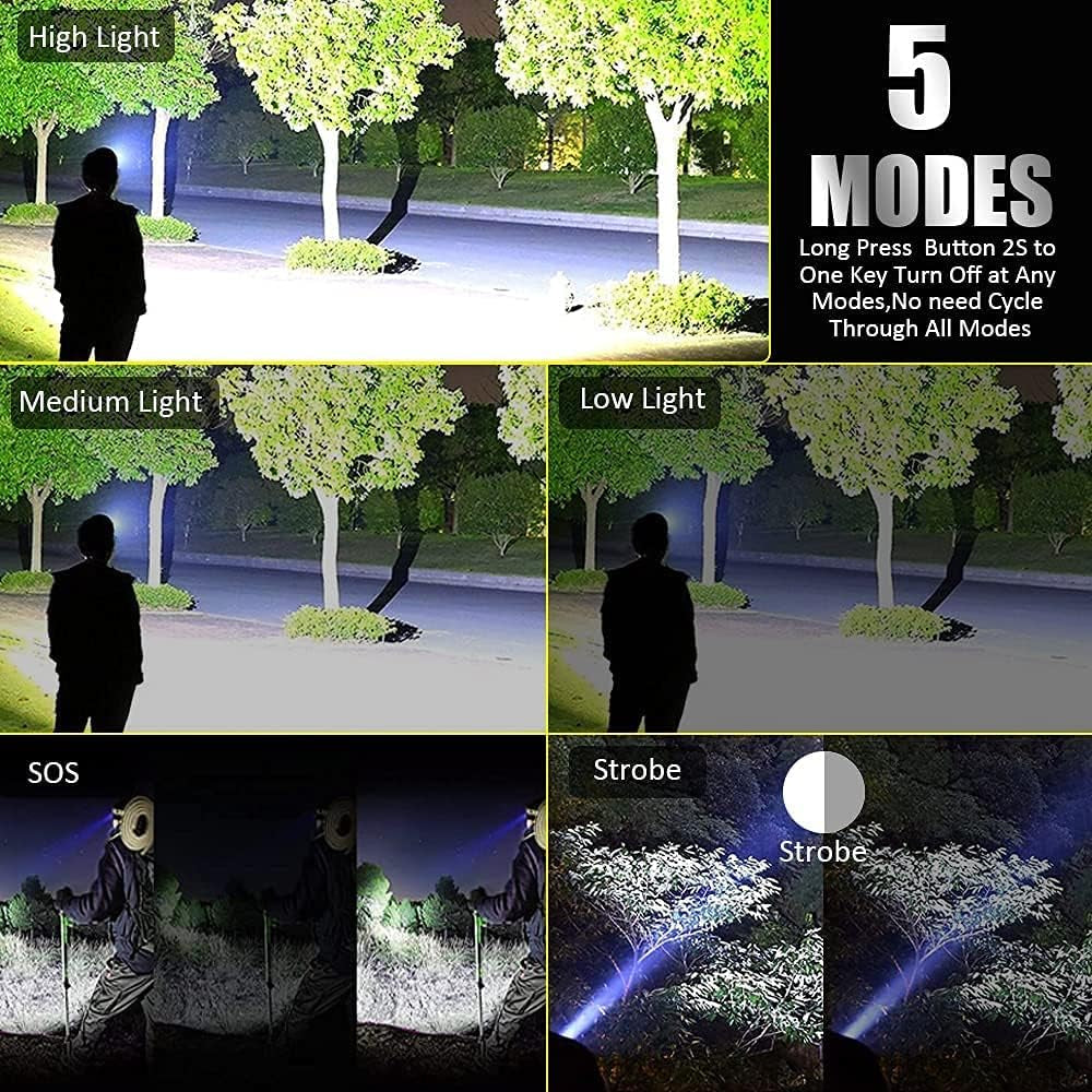 LED Rechargeable Headlamp 90000 High Lumen, XPH70 Brightest LED Work Headlight Zoomable, Waterproof, 90° Adjustable, 5 Modes Lightweight Head Lamp for Adult Camping, Hard Hat, Hunting