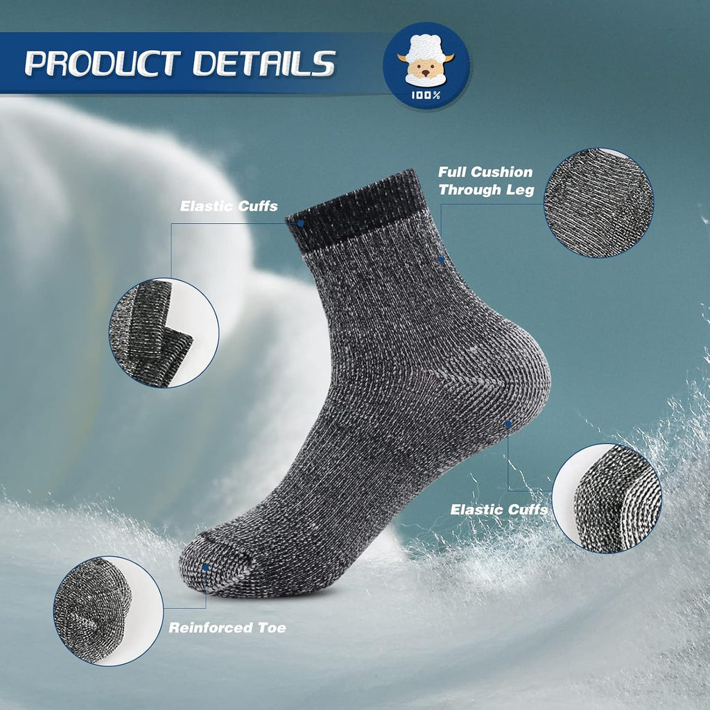 4Pairs Men'S Merino Thermal Warm Crew Wool Hiking Winter Ankle Socks